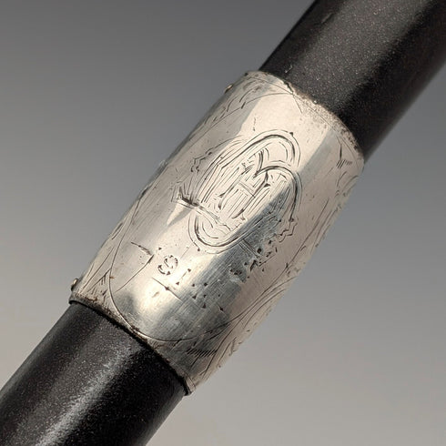 1913年 英国アンティーク 紳士用 曲がりハンドル 純銀装飾 ステッキ 杖 92cm J Howell&Co Ltd