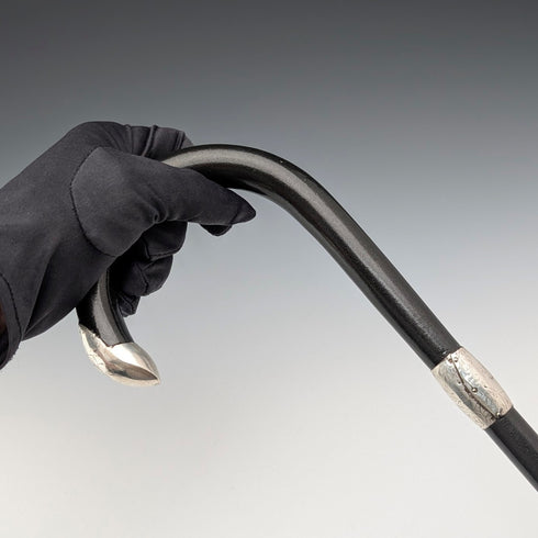 1913年 英国アンティーク 紳士用 曲がりハンドル 純銀装飾 ステッキ 杖 92cm J Howell&Co Ltd