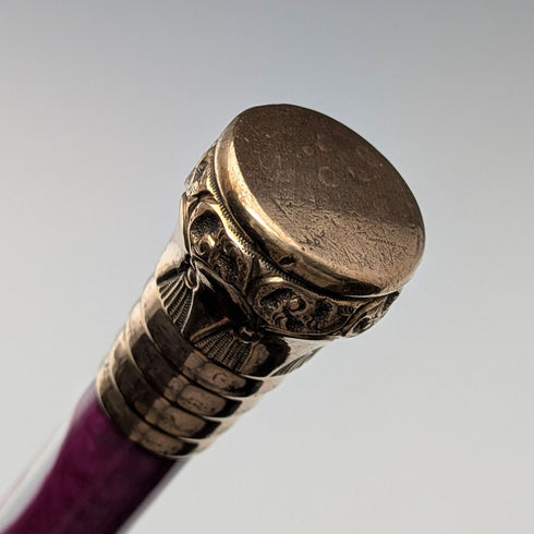 Vintage British ladies umbrella with gold-plated enamel handle, purple, 86cm