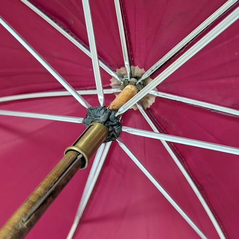Vintage British ladies umbrella with gold-plated enamel handle, purple, 86cm