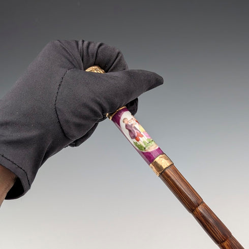 Vintage British ladies umbrella with gold-plated enamel handle, purple, 86cm