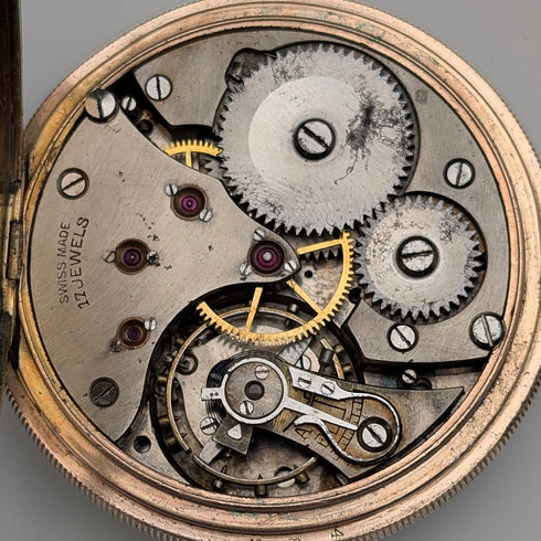 ヴィンテージ ファンシーダイヤル 懐中時計 金張りデニソンケース 動作良好