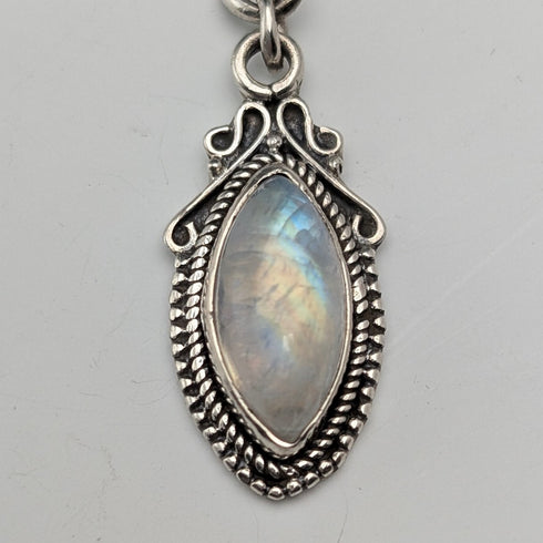 1900年頃 英国アンティーク 純銀製アルバートチェーン 38g ムーンストーンフォブ