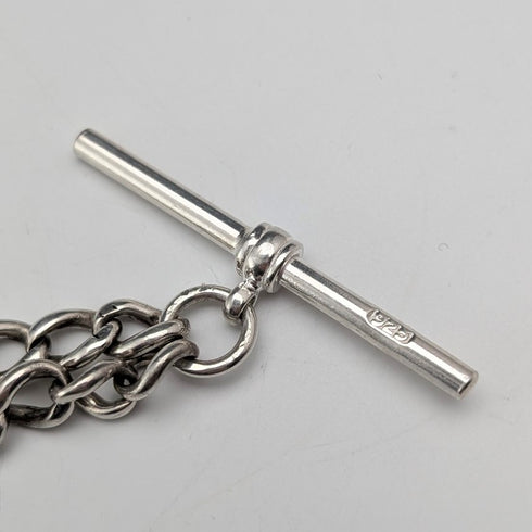 1900年頃 英国アンティーク 純銀製アルバートチェーン 38g ムーンストーンフォブ