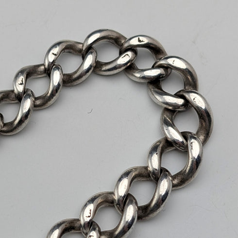 1900年頃 英国アンティーク 純銀製アルバートチェーン 38g ムーンストーンフォブ