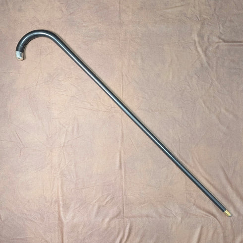 1923 British antique gentleman's curved handle pure silver decorated walking stick, 94cm, Kendall & Sons