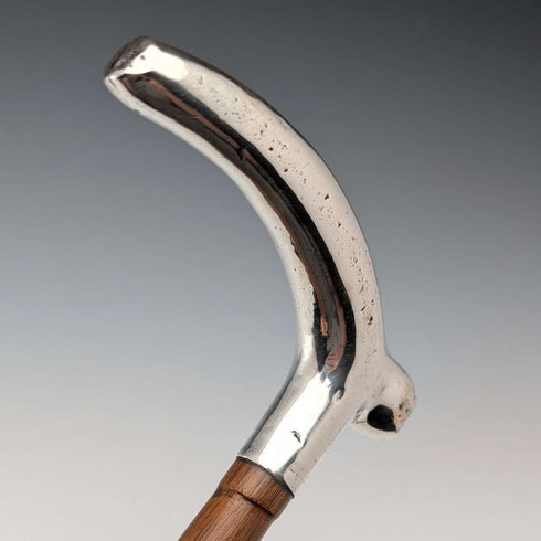 1902 British antique pure silver clutch handle walking stick 88cm J Howell & Co.