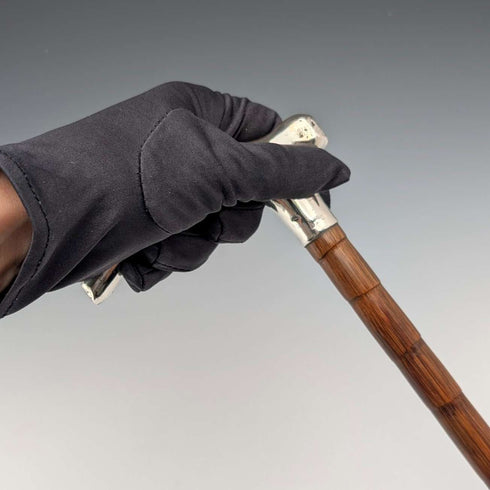 1902 British antique pure silver clutch handle walking stick 88cm J Howell & Co.