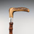 1901 British antique bamboo shaft L-shaped antler handle pure silver decoration walking stick 81cm