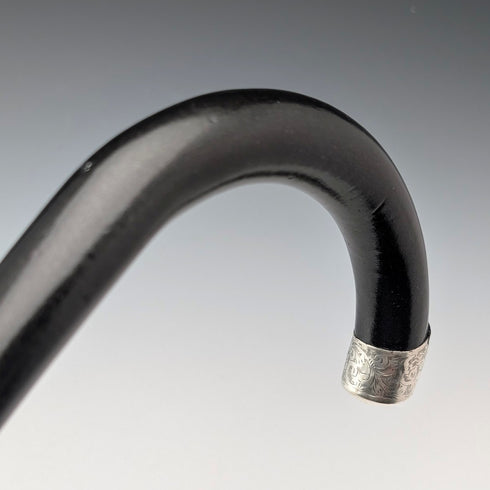 1923年 英国アンティーク 紳士用 曲がりハンドル 純銀装飾 ステッキ 杖 94cm Kendall&Sons