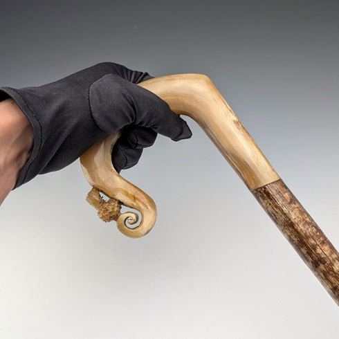 【ご注文品】英国スコットランド 紳士用 ホーンハンドル 羊飼いステッキ 杖 133cm