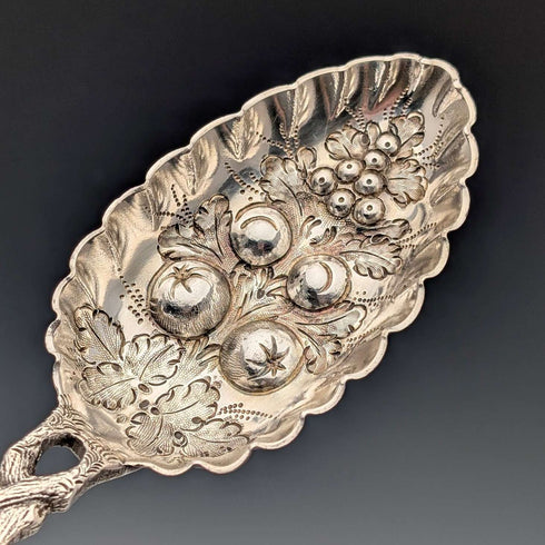 Late 19th Century British Antique Silver Plate Berry Spoons Pair in Case