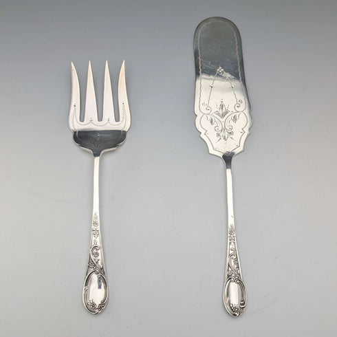 Late 19th Century British Antique Silver Plate Serving Cutlery Pair in ABS Case