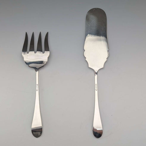 Late 19th Century British Antique Silver Plate Serving Cutlery Pair in ABS Case
