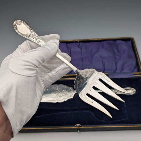 19世紀後半 英国アンティーク シルバープレート製 サービングカトラリーペア ABS ケース入