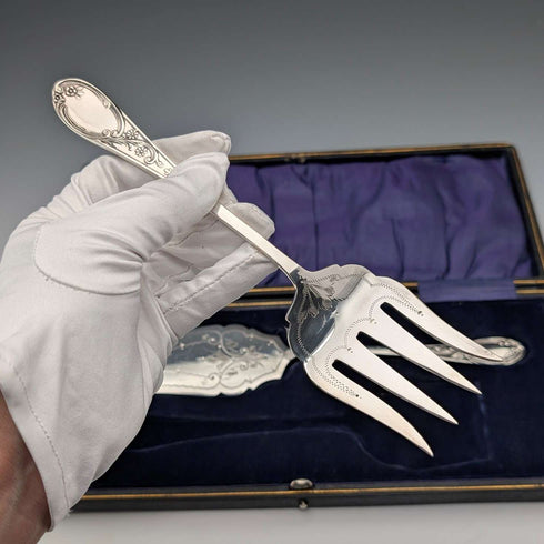 Late 19th Century British Antique Silver Plate Serving Cutlery Pair in ABS Case