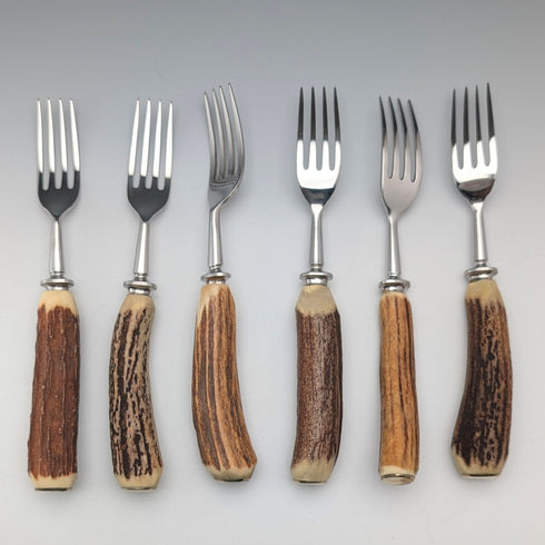 British Vintage Antler Handle Steak Cutlery Set of 6 Pairs Lancelott of Sheffield