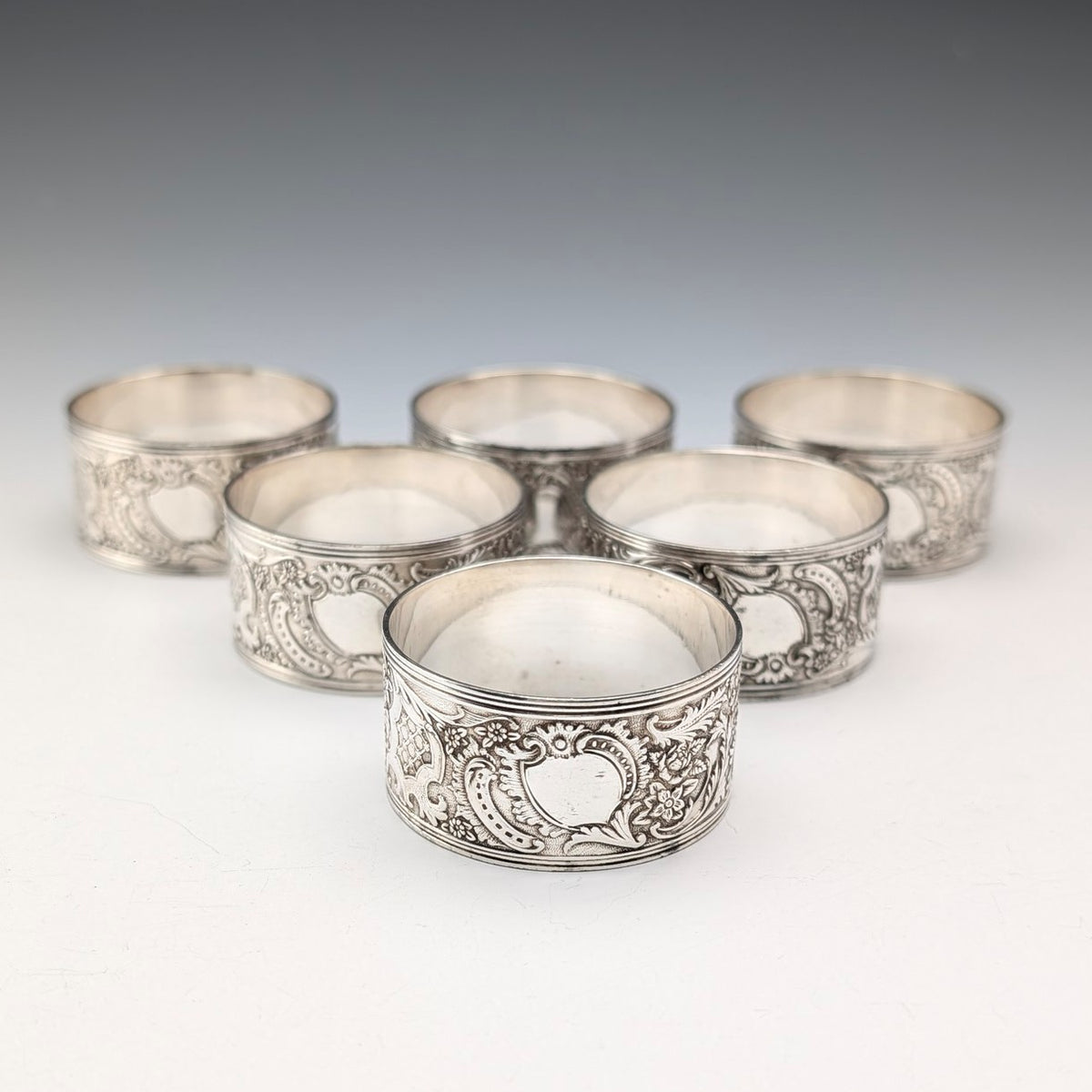通販 送料無料  英国アンティーク 6個セット ナプキンリング シルバープレート製 金属工芸