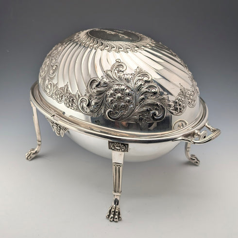 約 1902 年英國古董鍍銀卷頂早餐盤亨利·斯特拉特福德