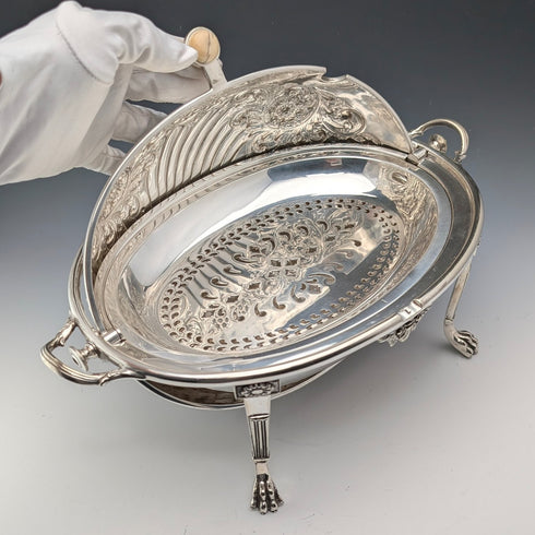 約 1902 年英國古董鍍銀卷頂早餐盤亨利·斯特拉特福德