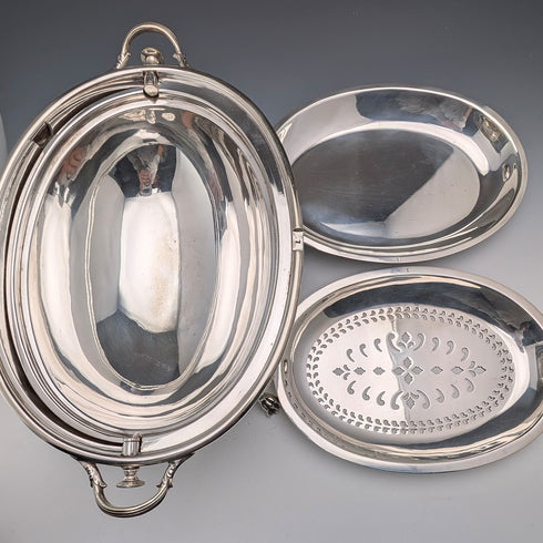 約 1902 年英國古董鍍銀卷頂早餐盤亨利·斯特拉特福德