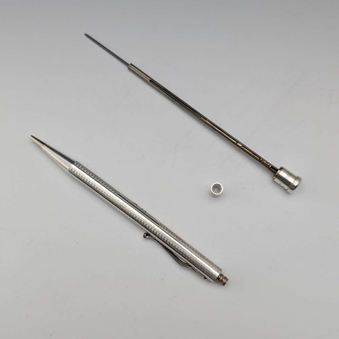 British Vintage Yard O' Red Rolled Silver Push-Pull Pencil