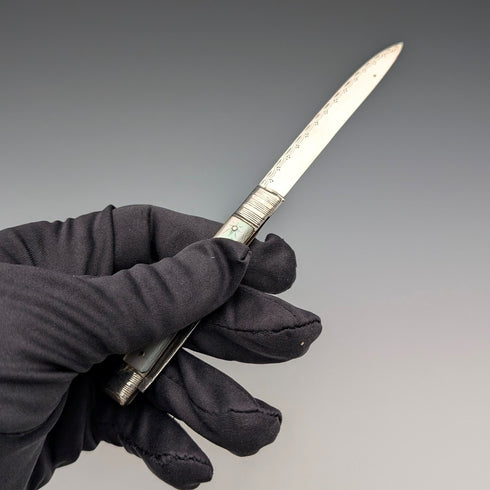 英国アンティーク 白蝶貝ハンドル ダブルブレード ペンナイフ