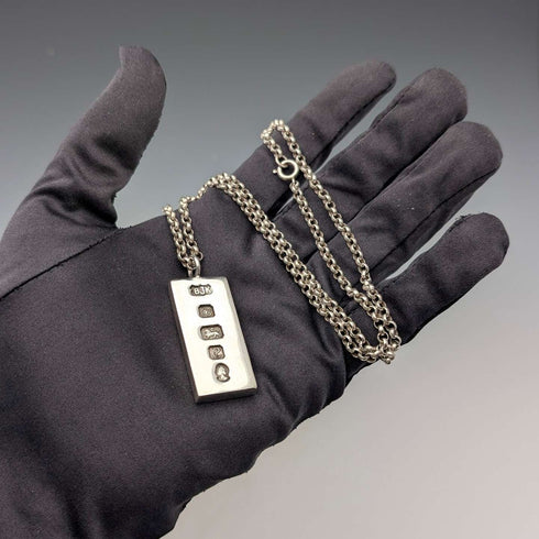1977 British pure silver Jubilee ingot pendant 31g with pure silver necklace BJK