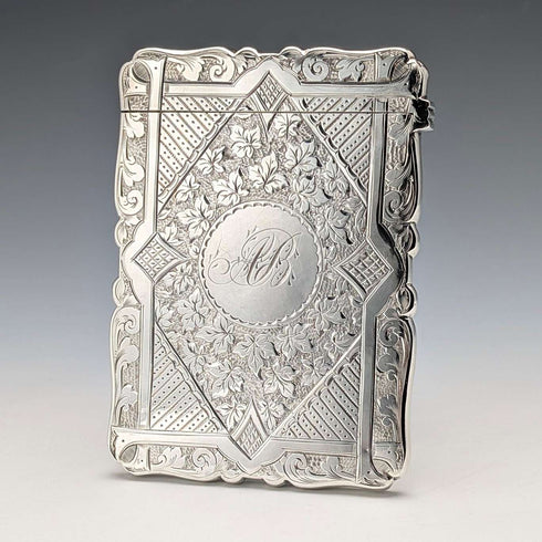 1893 British antique sterling silver card case 56g Frederick Marson