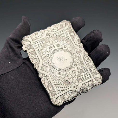 1893 British antique sterling silver card case 56g Frederick Marson