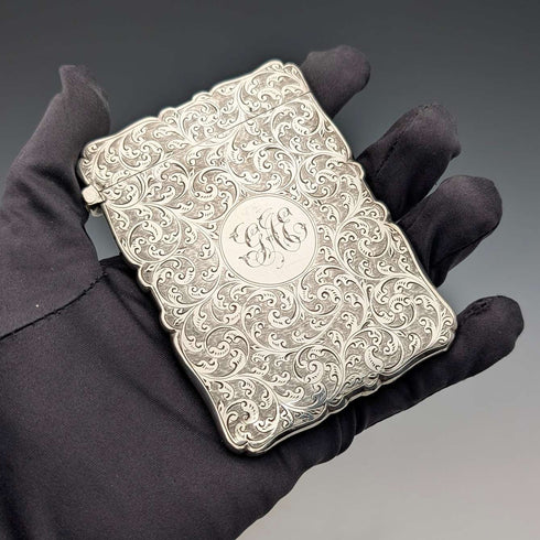 1894 British antique sterling silver card case 55g Frederick Marson