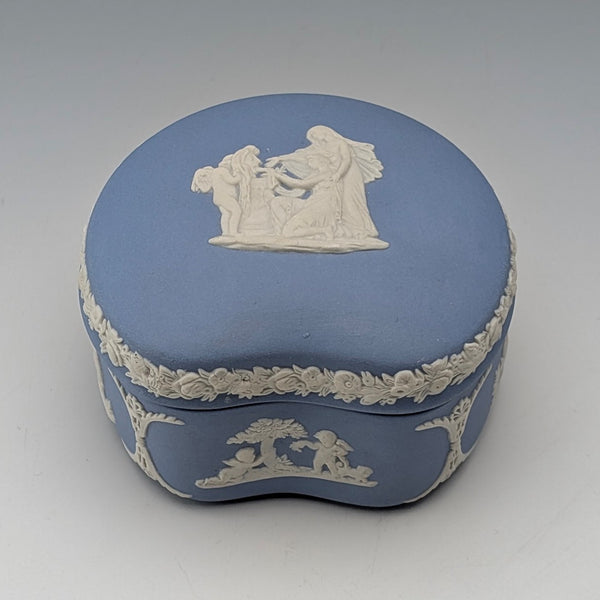 British Vintage Wedgwood Jasperware Bean-Shaped Trinket Box, Pale Blue