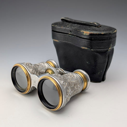 French Antique Floral Opera Glasses Binoculars Laval with Case