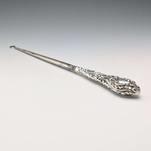 1897年 英国アンティーク 純銀ハンドル 大型ボタンフック Henry Matthews