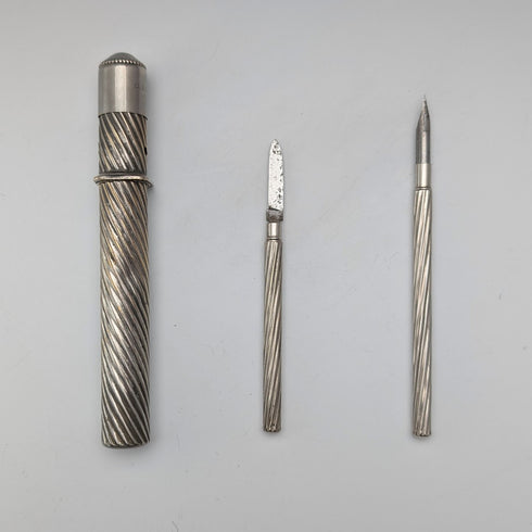 古董鍍銀旅行文具組(沾水筆、小刀)