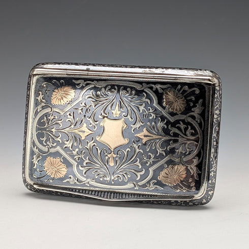 ヴィンテージ オーストリア製 アンティーク ニエロ象嵌900シルバー シガレットケース 116g