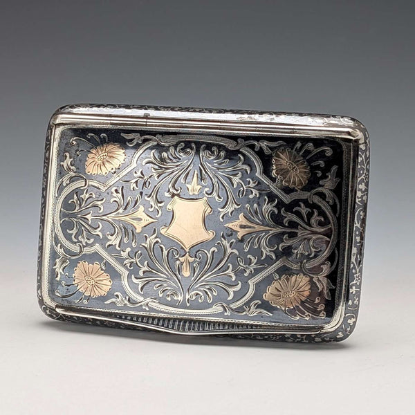 Vintage Austrian Antique Niello Inlaid 900 Silver Cigarette Case 116g