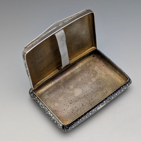 ヴィンテージ オーストリア製 アンティーク ニエロ象嵌900シルバー シガレットケース 116g