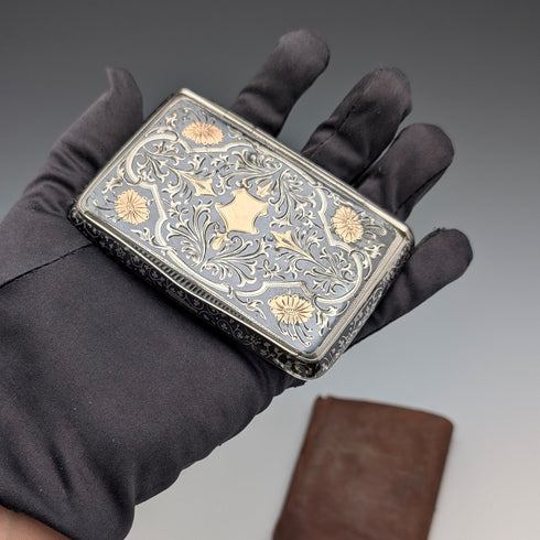 ヴィンテージ オーストリア製 アンティーク ニエロ象嵌900シルバー シガレットケース 116g
