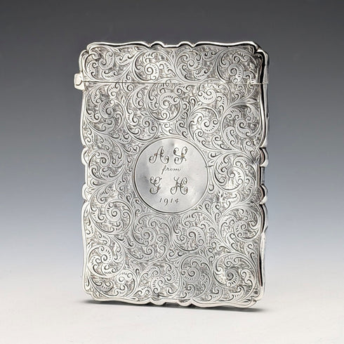 1896 British antique sterling silver card case 56g Frederick Marson