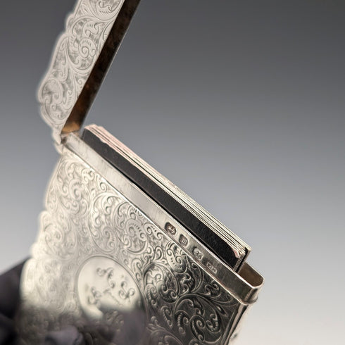 1896 British antique sterling silver card case 56g Frederick Marson