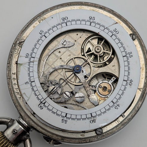 スイス アンティーク 無銘 両面クロノグラフ 懐中時計 800シルバーケース 動作良好