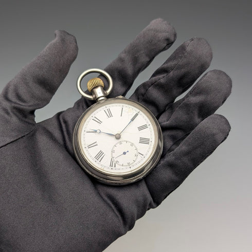 スイス アンティーク 無銘 両面クロノグラフ 懐中時計 800シルバーケース 動作良好