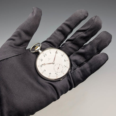 1915年頃 アンティーク オメガ 懐中時計 銀側薄型オープンフェース 動作良好
