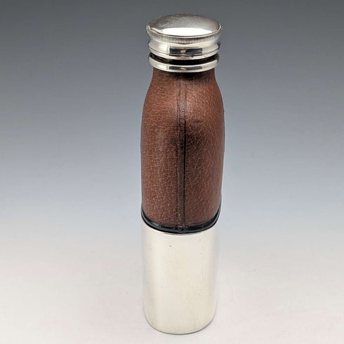 Vintage British leather and silver plate glass flask James Dixon & Sons