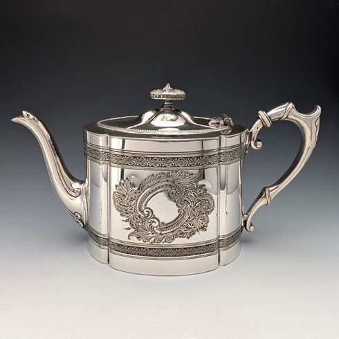 1900年頃 英国アンティーク シルバープレート製 ドラム型ティーポット James Dixon&Son