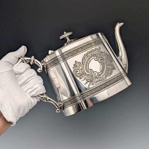 1900年頃 英国アンティーク シルバープレート製 ドラム型ティーポット James Dixon&Son