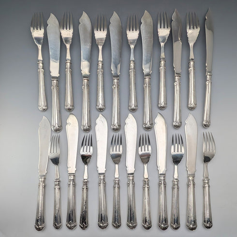 1869 British Antique All Pure Silver Fish Cutlery Set, 12 Pairs, Total Weight 1161g, Mappin Brothers