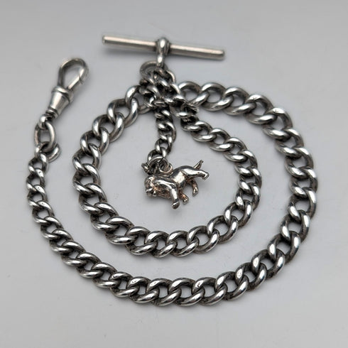 約 1900 年英國古董純銀阿爾伯特鏈 42 克純銀獅子 Passant 鑰匙扣