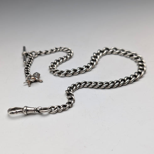 約 1900 年英國古董純銀阿爾伯特鏈 42 克純銀獅子 Passant 鑰匙扣